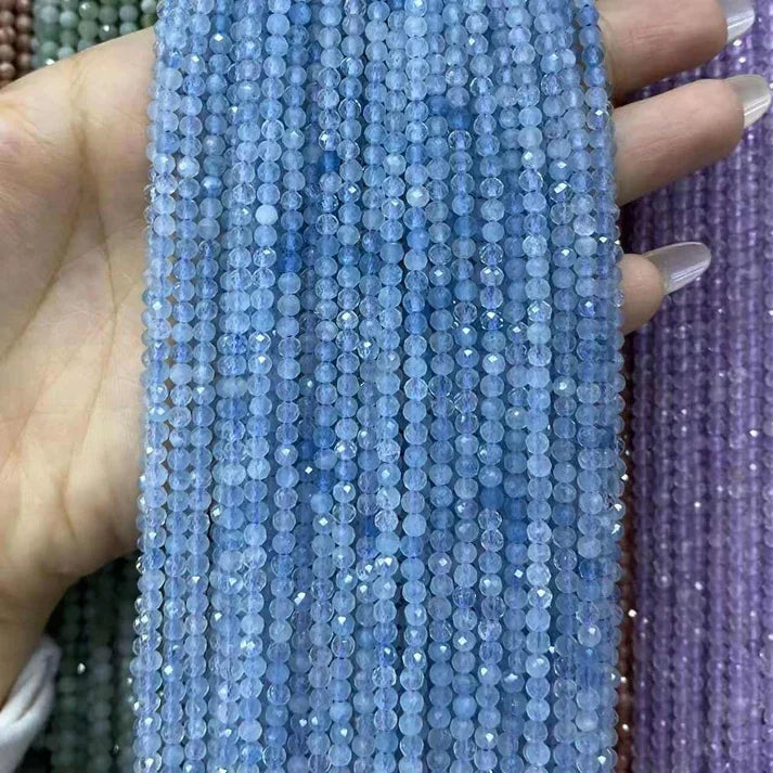 Aquamarine Tiny Faceted Round Beads 2mm 3mm 4mm