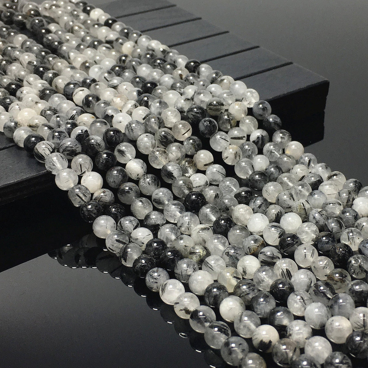 Higher Quality Black Tourmalited Quartz Round Beads