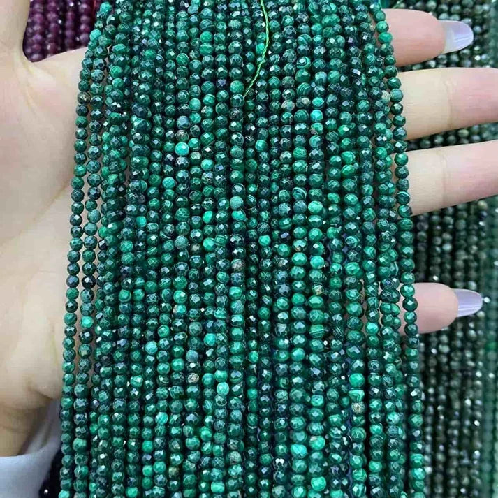 Malachite Tiny Faceted Round Beads 2mm 3mm 4mm