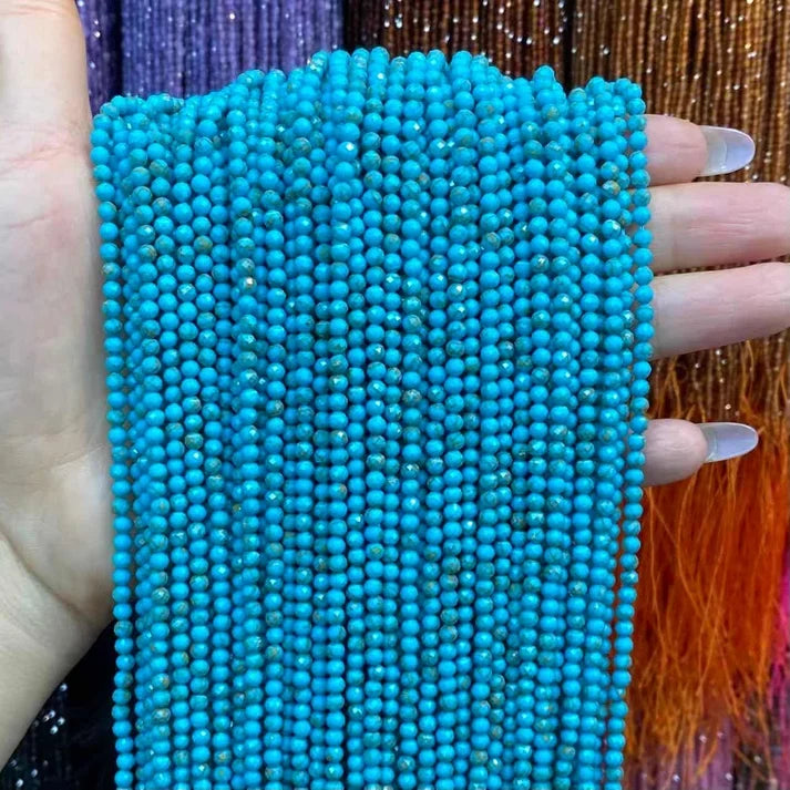 Blue Turquoise Tiny Faceted Round Beads 2mm 3mm 4mm