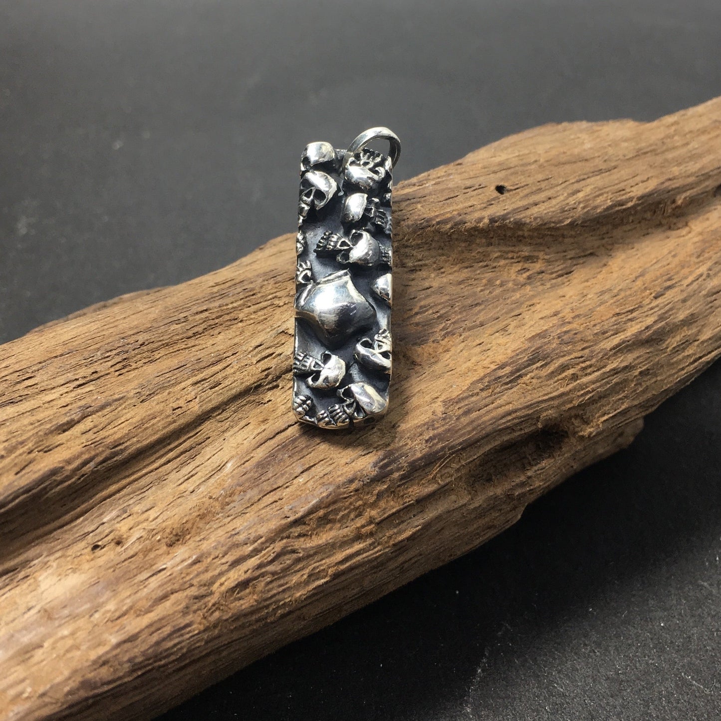 Sterling Silver Small Rectangle Skull Pendant