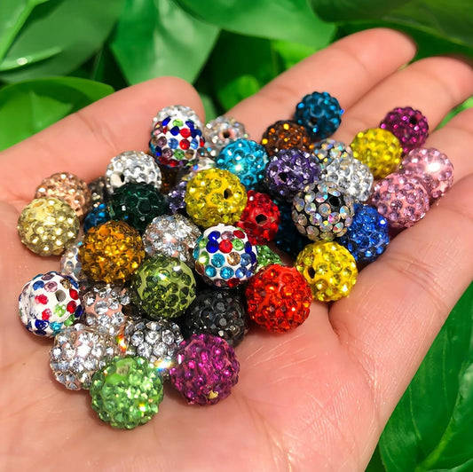 100pcs 10mm Rhinestone Beads Shiny Round Disco Ball Beads Bulk, Sparkle Crystal Clay