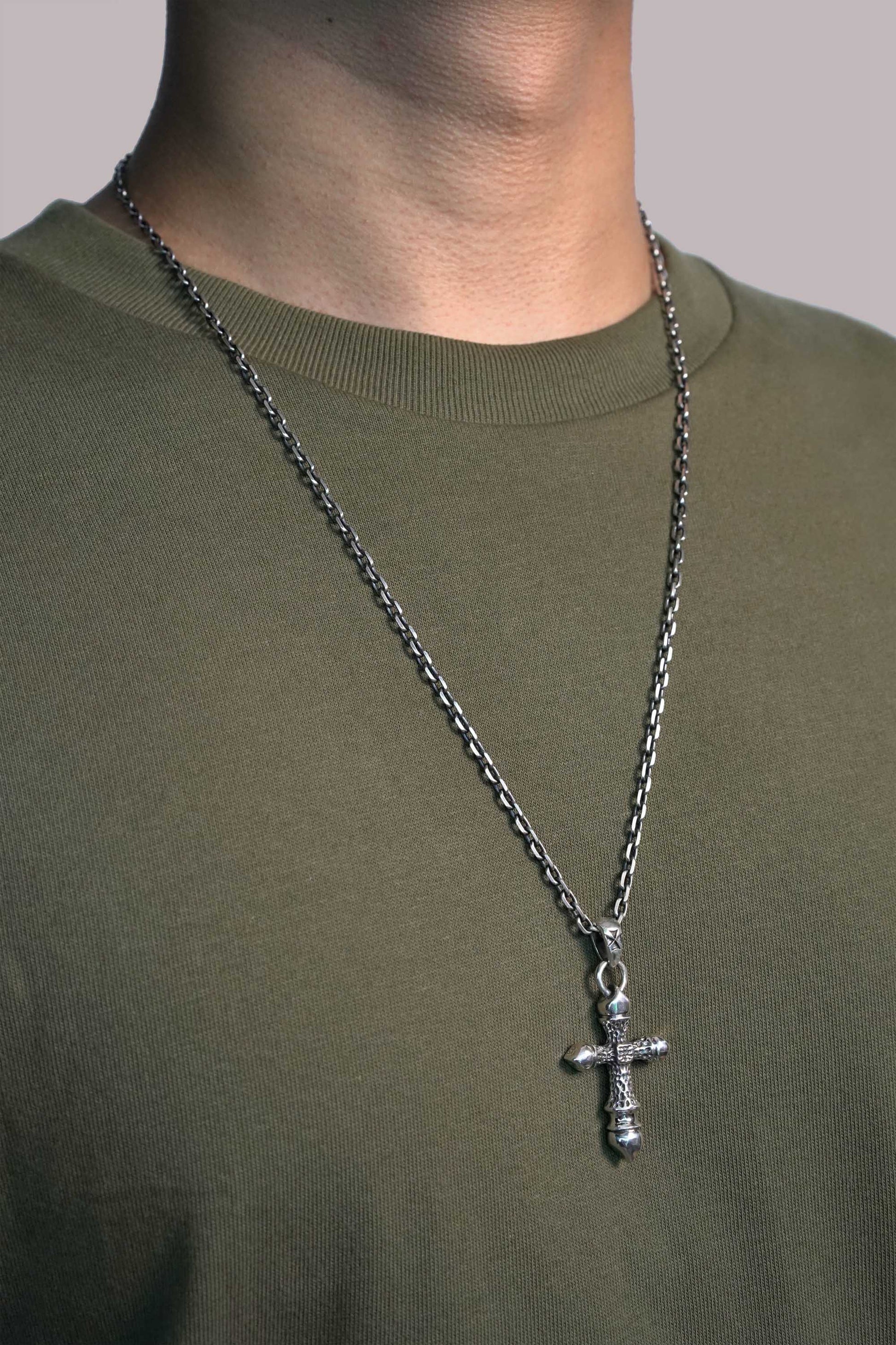 Antique Fire Pattern Cross 925 Silver Pendant
