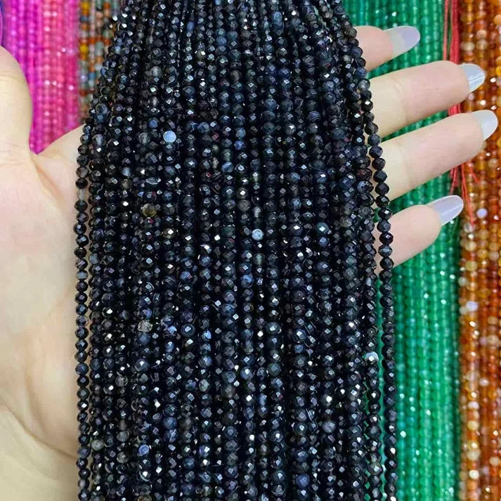 Black Onyx Tiny Faceted Round Beads 2mm 3mm 4mm