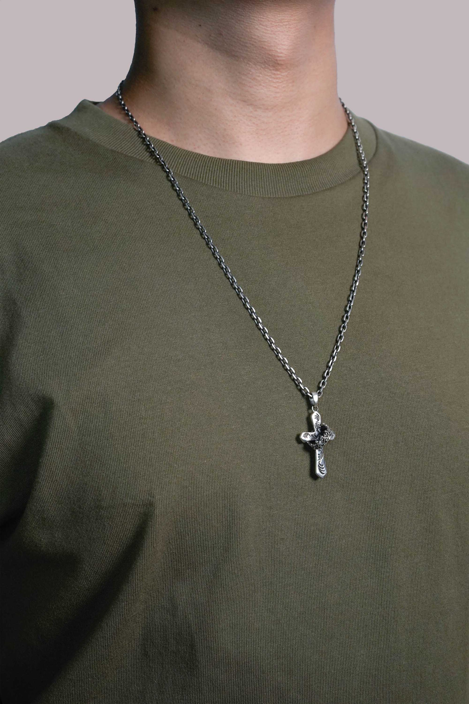 Antique Crown Pattern Cross 925 Silver Pendant