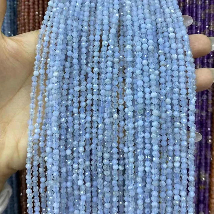 Blue Lace Agate Tiny Faceted Round Beads 2mm 3mm 4mm