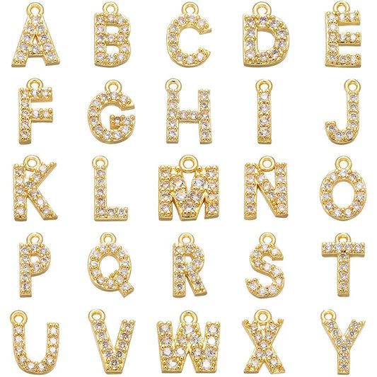 1PCS  Brass Cubic Zirconia 26 Letter Charms Pendants