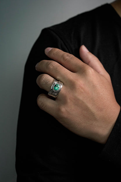 Takahashi Goro Mens Feather 925 Sterling Silver Natural Turquoise Ring