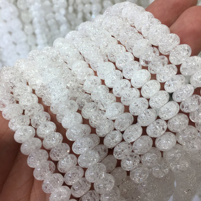 Rondelle Crackle Clear Quartz Beads