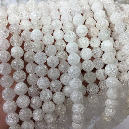 Round Smooth Crackle Clear Quartz Beads
