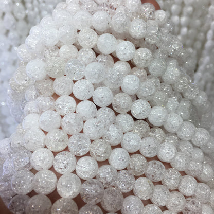 Round Smooth Crackle Clear Quartz Beads