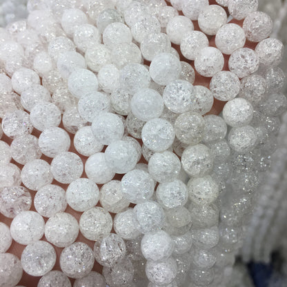 Round Smooth Crackle Clear Quartz Beads