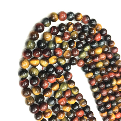 Natural Multi Color Tigers  Eye Round Loose Bead