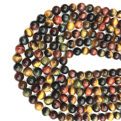 Natural Multi Color Tigers  Eye Round Loose Bead