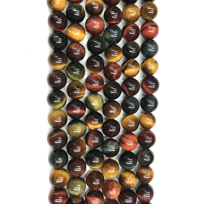 Natural Multi Color Tigers  Eye Round Loose Bead