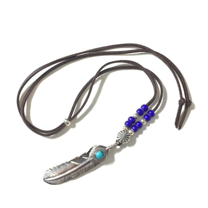 Takahashi Goro Turquoise Feather Necklace Set Retro 925 Silver
