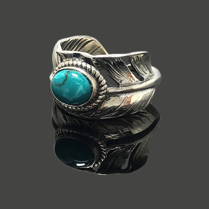 Takahashi Goro Mens Feather 925 Sterling Silver Natural Turquoise Ring