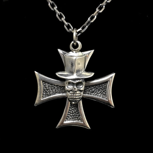 Vintage Cross Skull 925 Sterling Silver Pendant