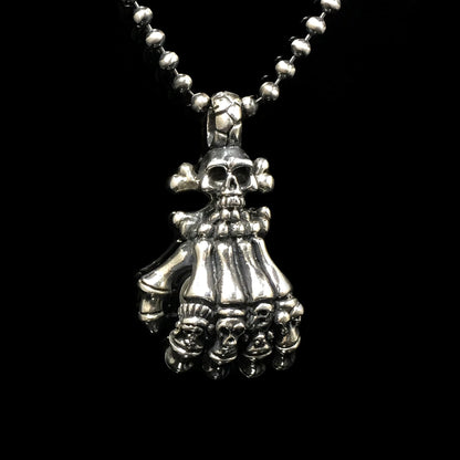 Retro 925 Sterling Silver Skull Hands Pendant