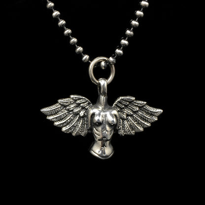 Retro Angel Wings 925 Silver Cross Pendant