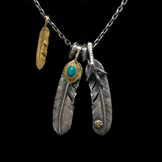 Retro Silver Eagle Claw Feather Necklace Set Takahashi Goro