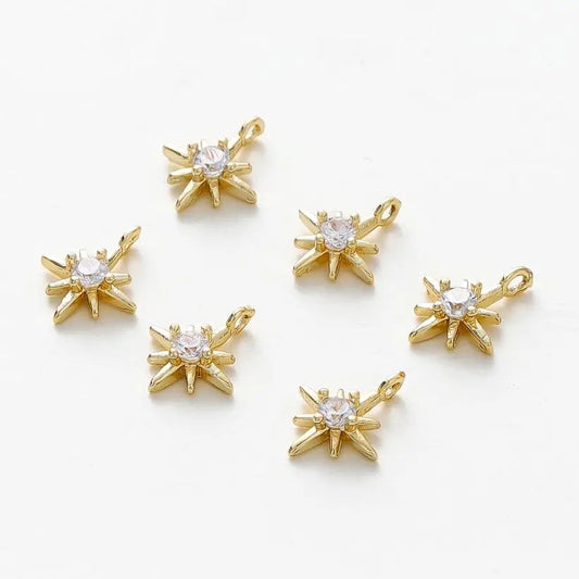 10pcs/lot 18K Gold Colors Rhinestone Hexagram Stars Brass Pendants