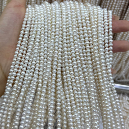 White Freshwater Pearl Beads Near Round 4mm