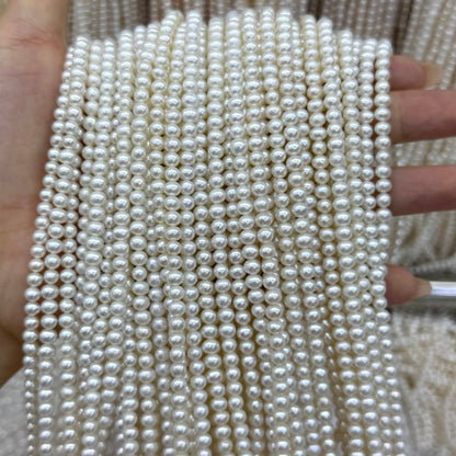 White Freshwater Pearl Beads Near Round 4mm