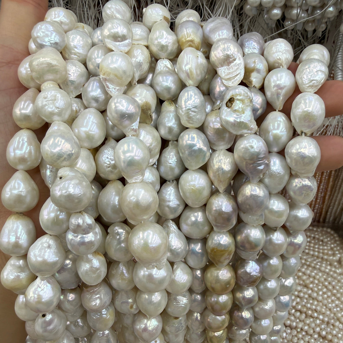 Irregular White Flameball Large Baroque Freshwater Pearl Beads