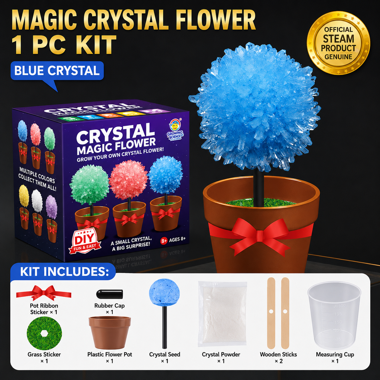 Crystal Growing Kit with 6 Crystals for science experiment, steam learning, birthday gift