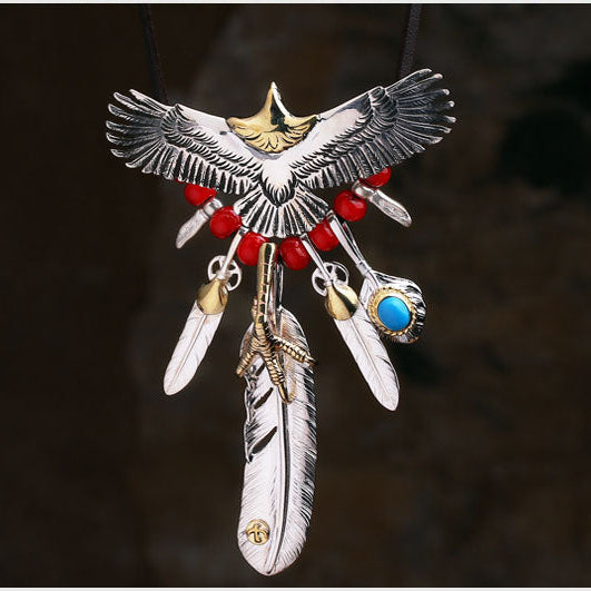 925 Silver Eagle Feather Necklace Set