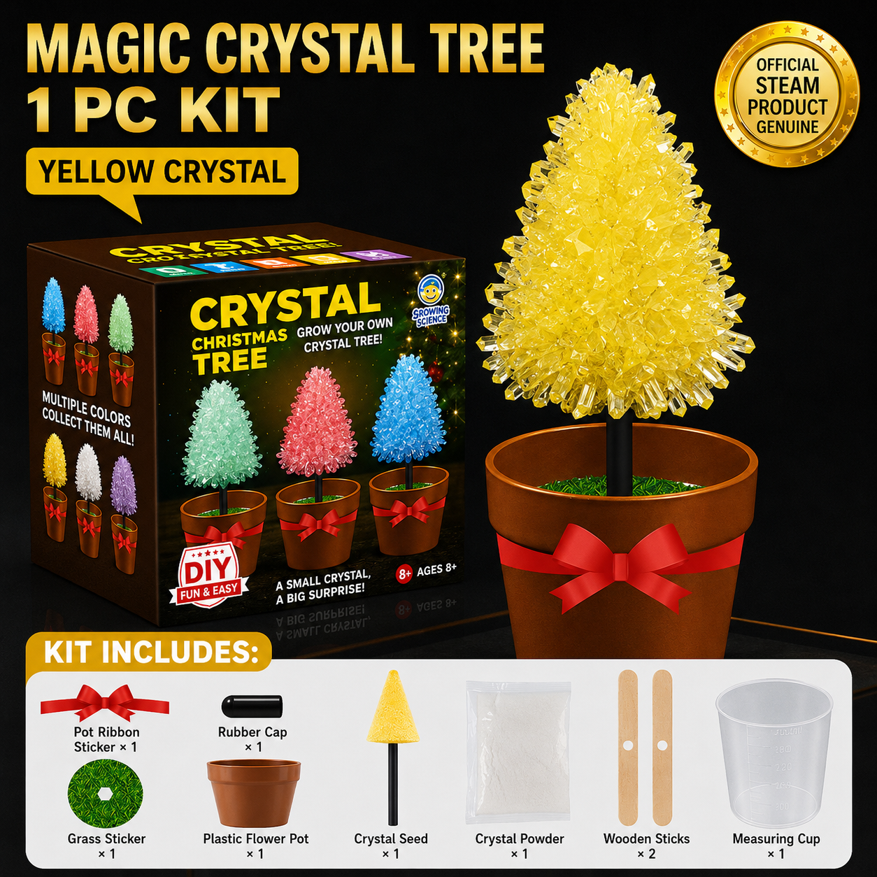 Crystal Growing Kit with 6 Crystals for science experiment, steam learning, birthday gift