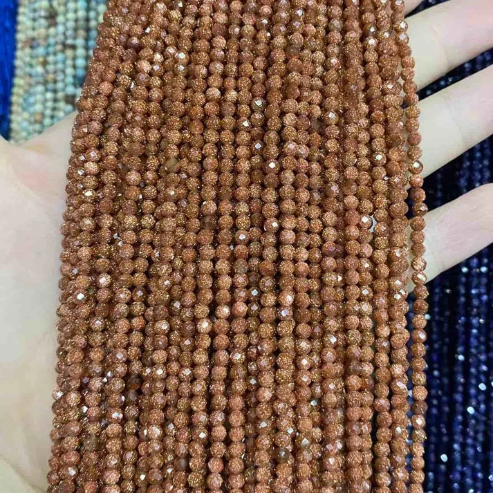 Gold Sand Stone Tiny Faceted Round Beads 2mm 3mm 4mm