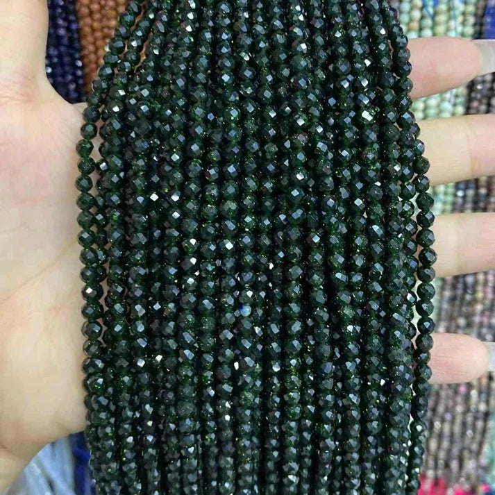 Green Sands Stone Tiny Faceted Round Beads 2mm 3mm 4mm