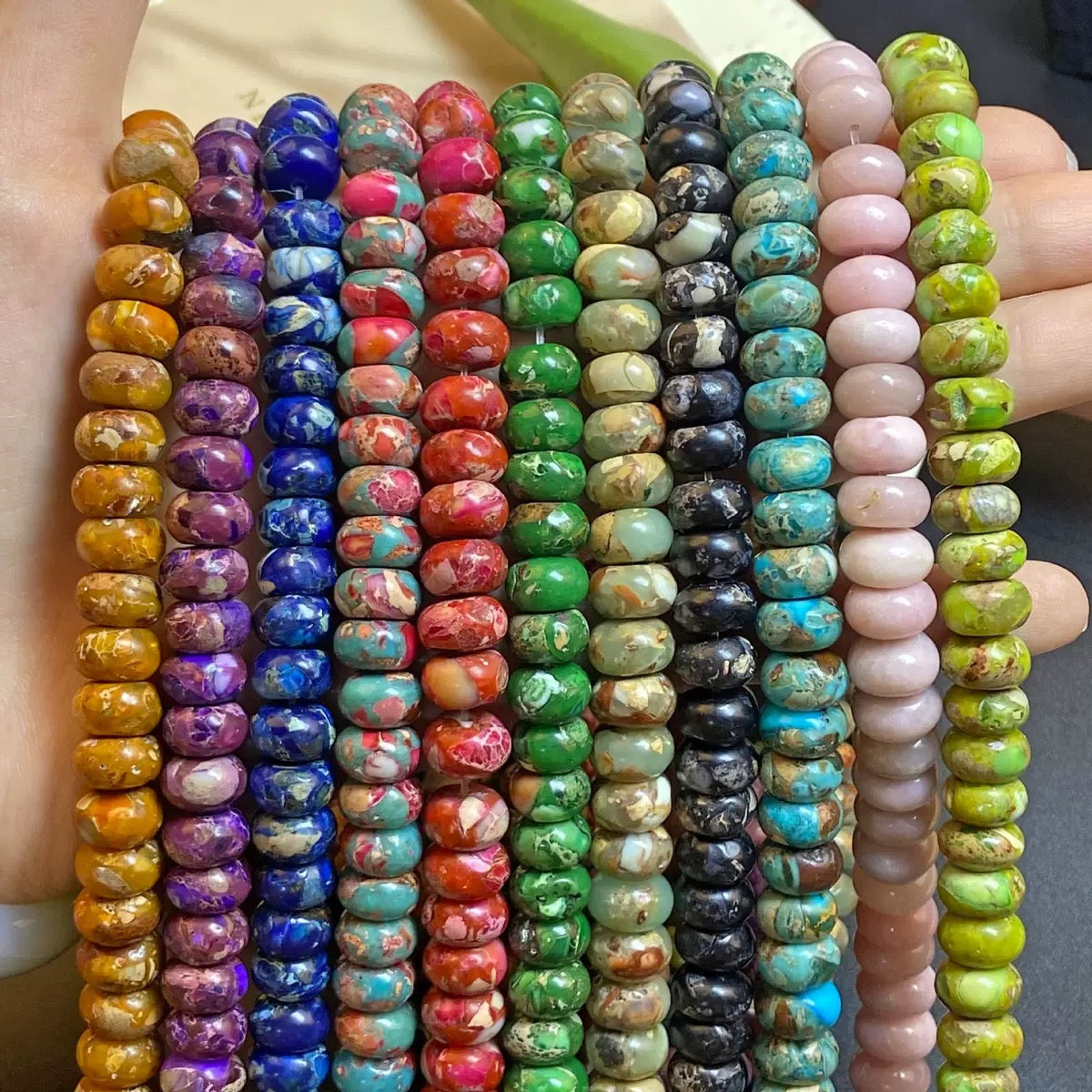 Round Rondelle Sea Sediment Japser Beads