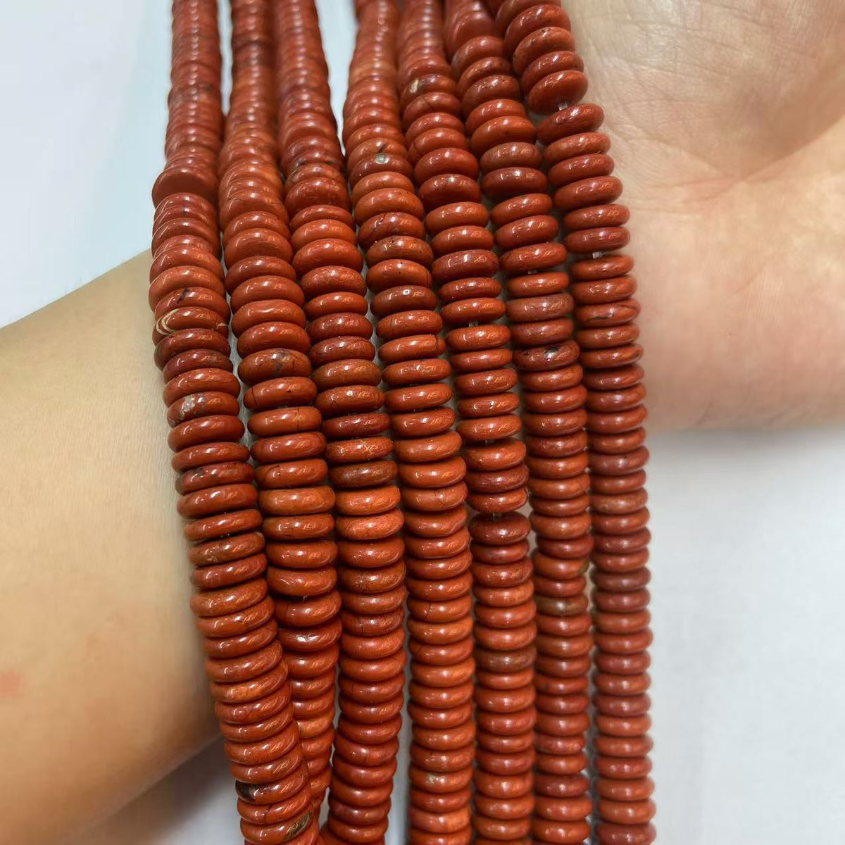 Rondelle Shape Red Creek Jasper Beads