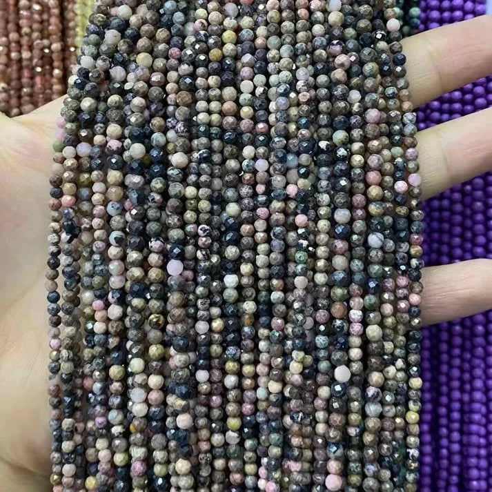 Rhodonite Tiny Faceted Round Beads 2mm 3mm 4mm