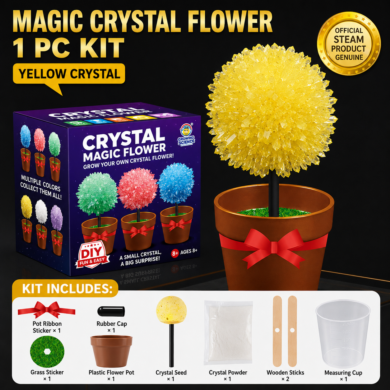 Crystal Growing Kit with 6 Crystals for science experiment, steam learning, birthday gift