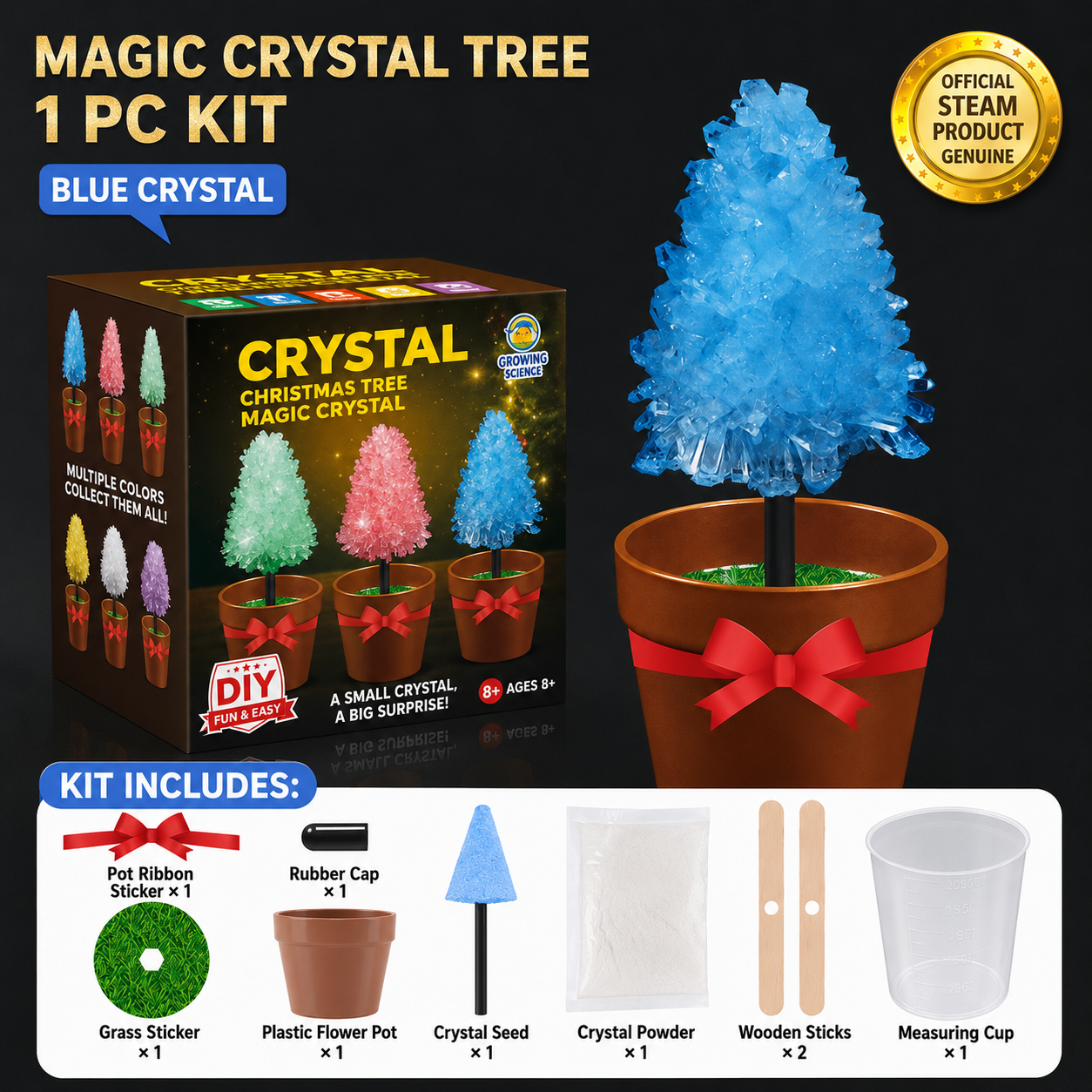 Crystal Growing Kit with 6 Crystals for science experiment, steam learning, birthday gift