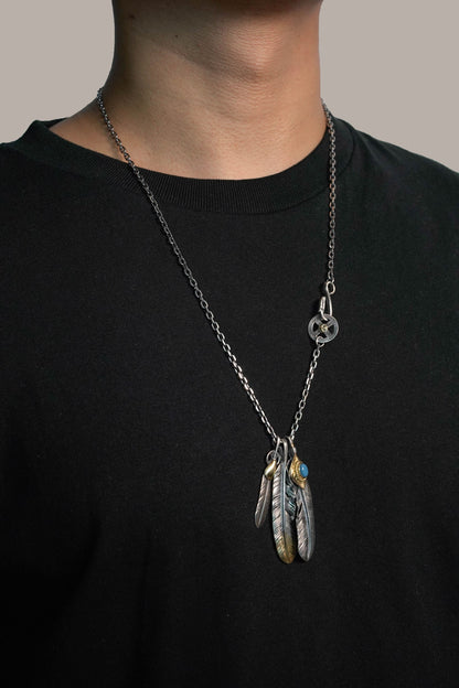 Japan Takahashi Goro Retro Feather Necklace Set 925 Silver