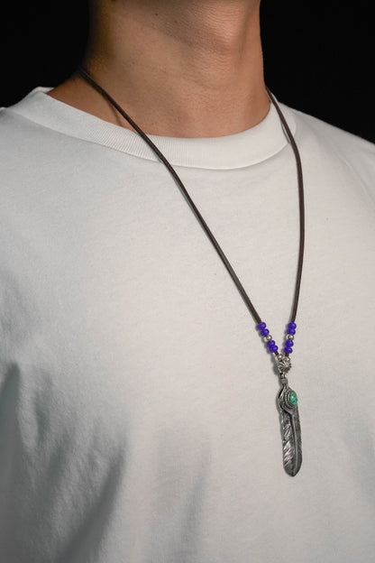 Takahashi Goro Turquoise Feather Necklace Set Retro 925 Silver