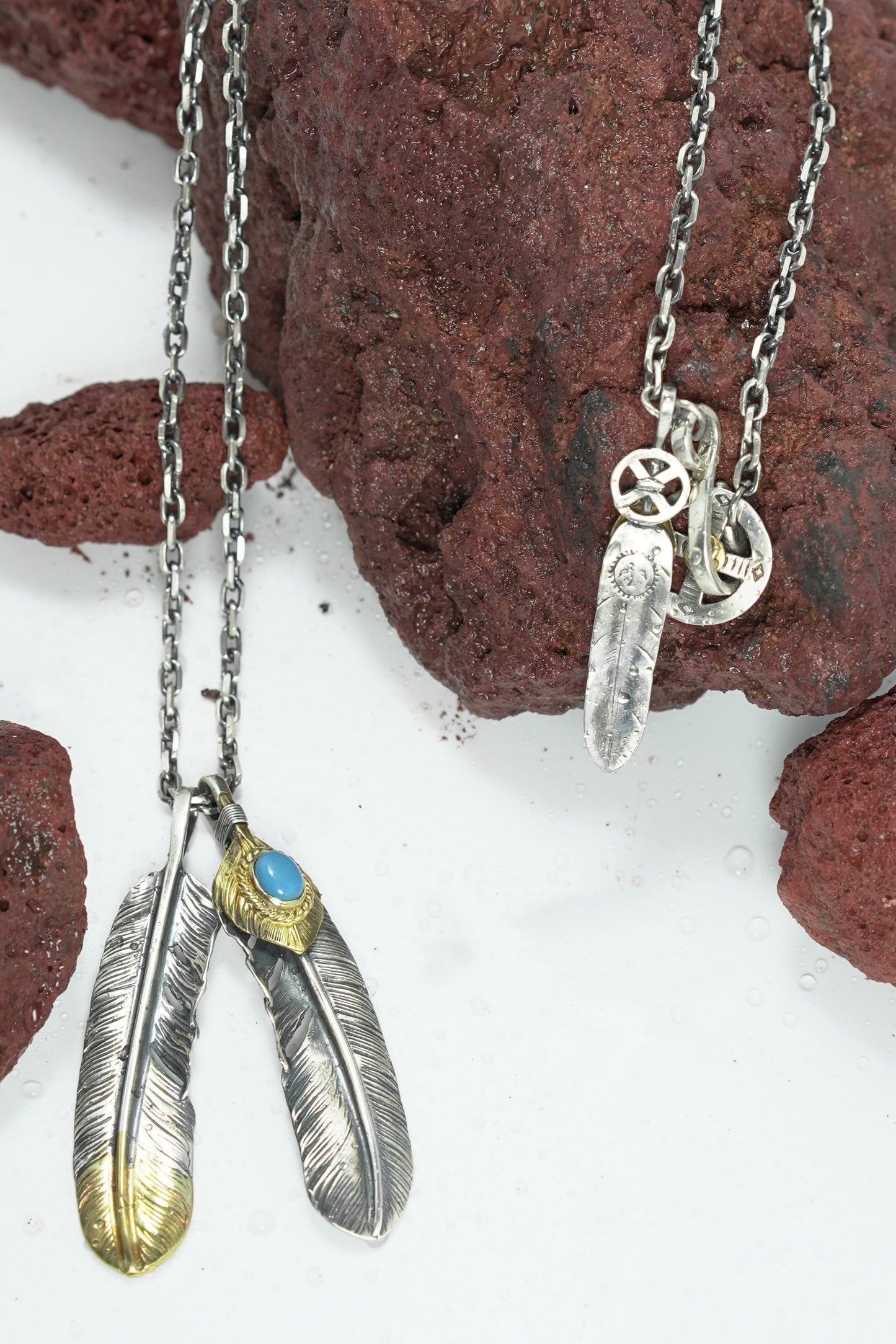 Japan Takahashi Goro Retro Feather Necklace Set 925 Silver