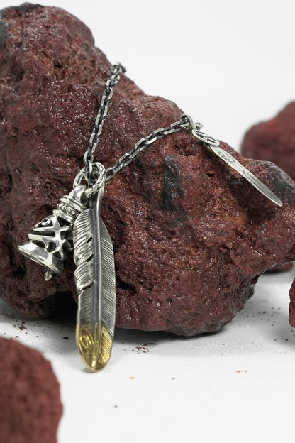 Retro 925 Sterling Silver Goro Feather Necklace Set
