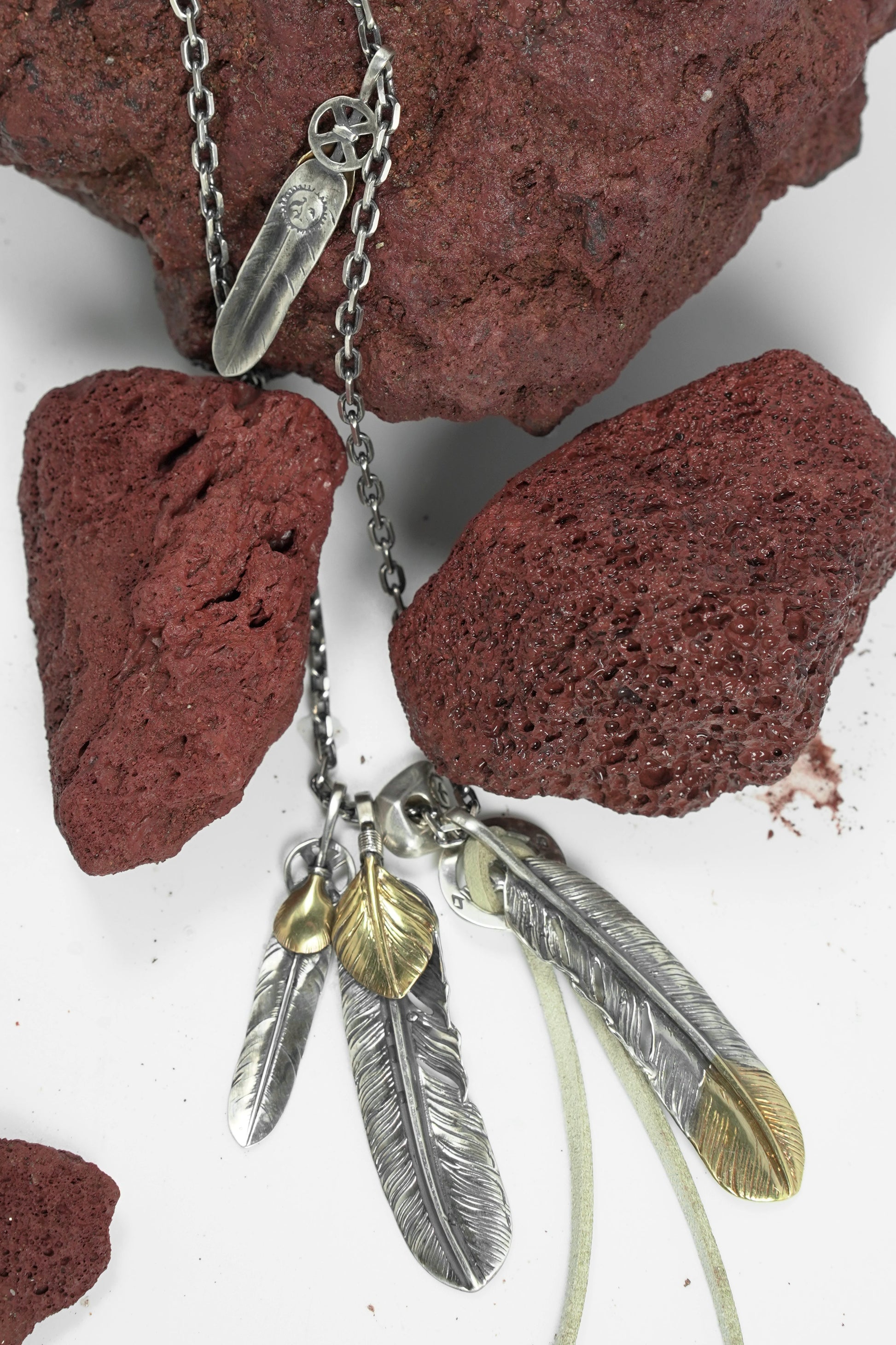 925 Sterling Silver Takahashi Goro Retro Feather Necklace Set