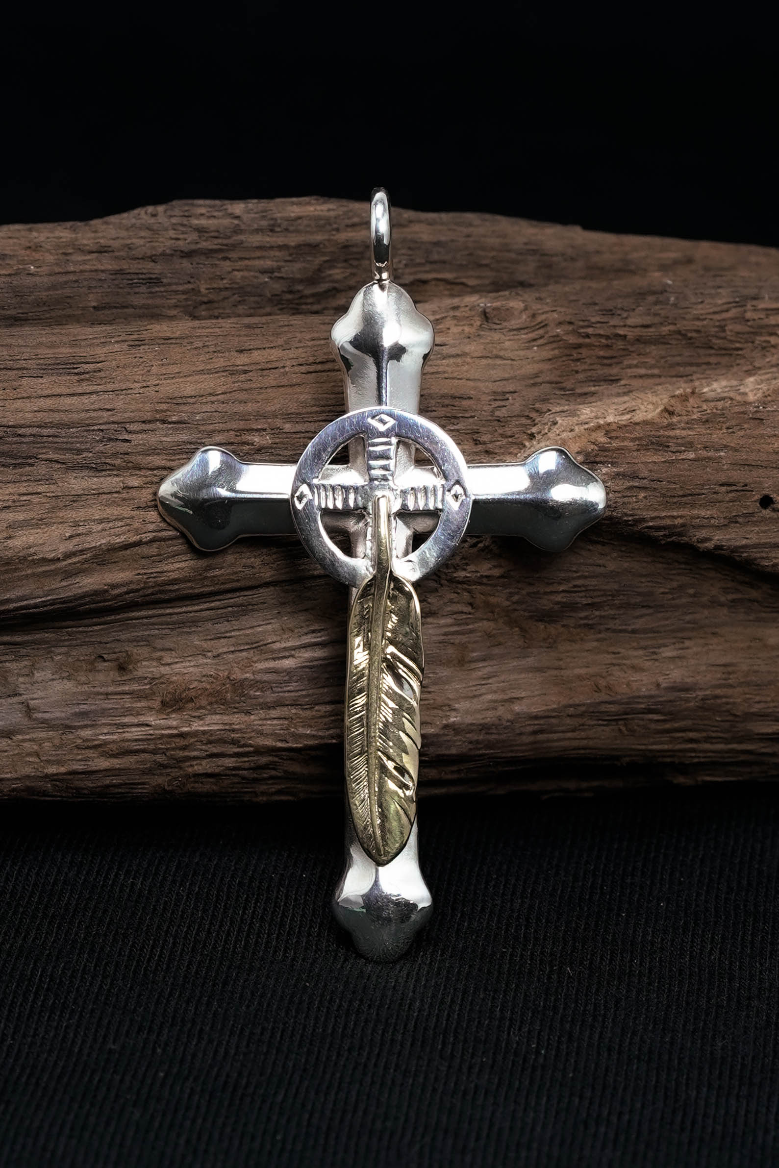 Takahashi Goro Feather Brass Cross 925 Silver Pendant