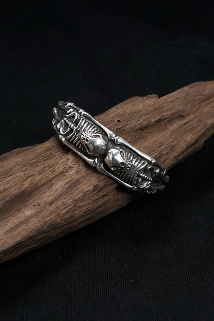 Retro Silver Double Skull Open Bracelet