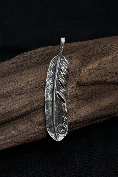 Right Feather Retro 925 Silver Goro Takahashi Pendant with Turquoise