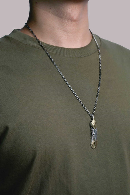 Right Feather Leaf Retro 925 Silver Pendant Takahashi Goro with Brass