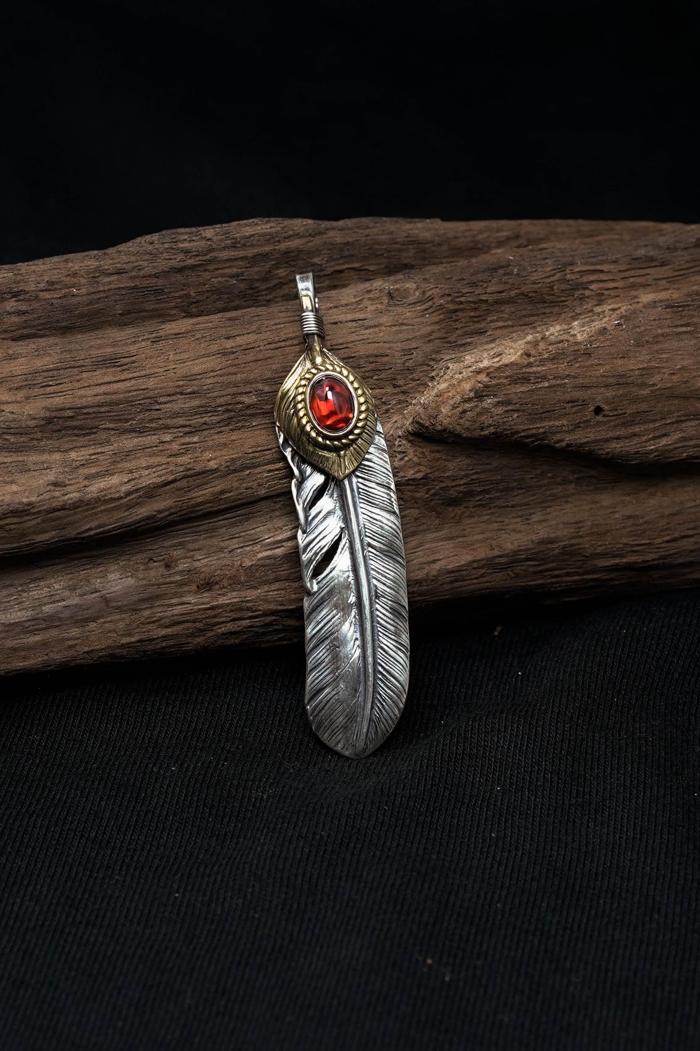 Right Brass Leaf Feather Retro 925 Silver Pendant Japan Takahashi Goro