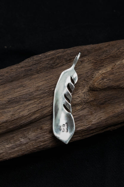 Feather Leaf Retro 925 Silver Goro Takahashi Pendant with Red Turquoise
